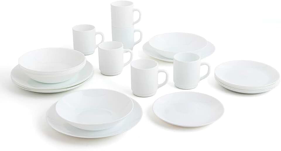 Arcopal Komplettes weißes Tafelservice für 6 Personen, 24-teilig, 6 flache Teller, 6 tiefe Teller, 6 Dessertteller und 6 Tassen, mehrfarbig, 24-teilig