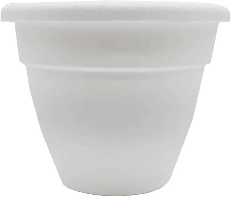 The HC Companies Caribbean Planter Pot - Outdoor & Indoor Plant Pot with Drainage Hole & Plug - Rolled Rim Plastic Pots for Plants & Flowers - Decorative Plant Pot (16" White, Pack of 1)