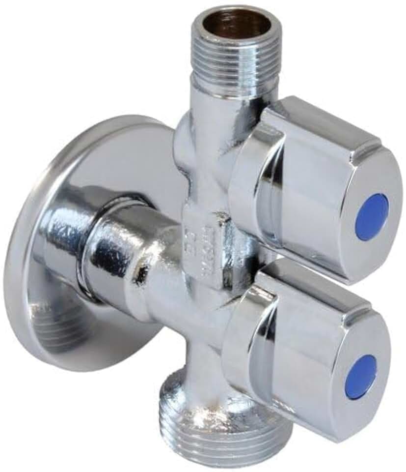 DOJA Barcelona | Kombi Eckventil | 1 Pack | Waschbecken- und Waschmaschinenhahn 1/2" x 3/4" x 3/8" | 115x87mm | Metall und Kunststoff | Kombi Ventil | Anschluss für Dusche, Gartenhahn, Doppelhahn...