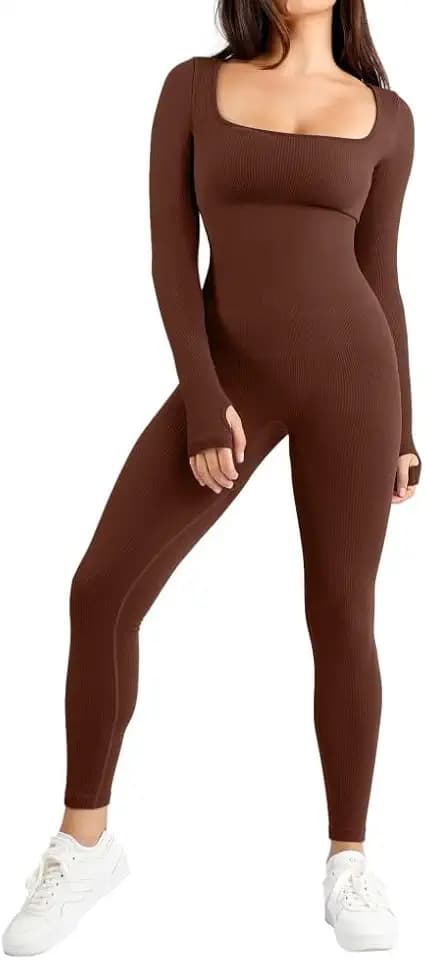 BRXL Long Sleeve Workout Jumpsuits for Women Full Body Suits Yoga Outfits