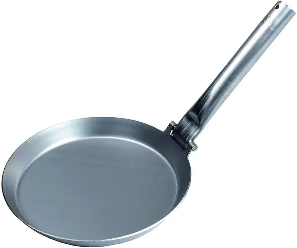 Jägerpfanne mit Metall Klappgriff | zum Outdoor kochen & braten über offenem Feuer oder Grill | Eisenpfanne Gusspfanne Gusseisen Karbonstahl | extrem hohe Qualität & platzsparend