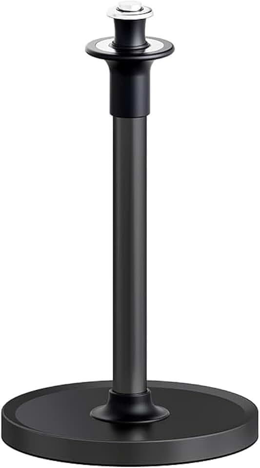 VEHHE Paper Towel Holder Countertop, Black Paper Towel Holder Stand with Spring Damping for Kitchen Bathroom, One Hand Tear Paper Stainless Steel Paper Towel Holder with Weighted Base and Suction Cups