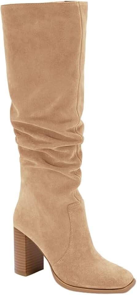 Juliet Holy Womens Knee High Boots Chunky High Heel Square Toe Side Zipper Wide Calf Boot