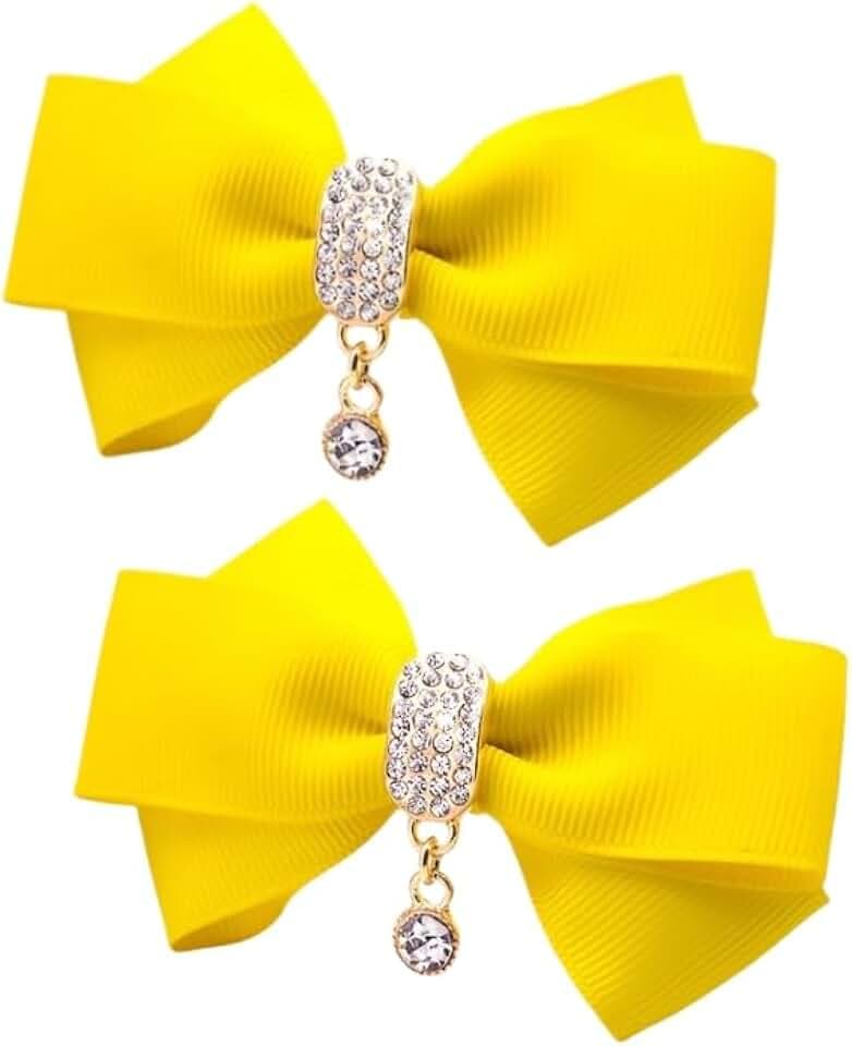 Rhinestone Crystal Dangle Center Ribbon Assorted Color Bow Shoe Clips Pair Removable Shoe Buckle