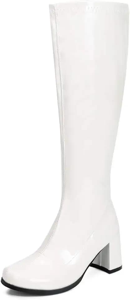 LIURUIJIA Women's Knee High Gogo Boots Block Heel Square Toe Disco Style