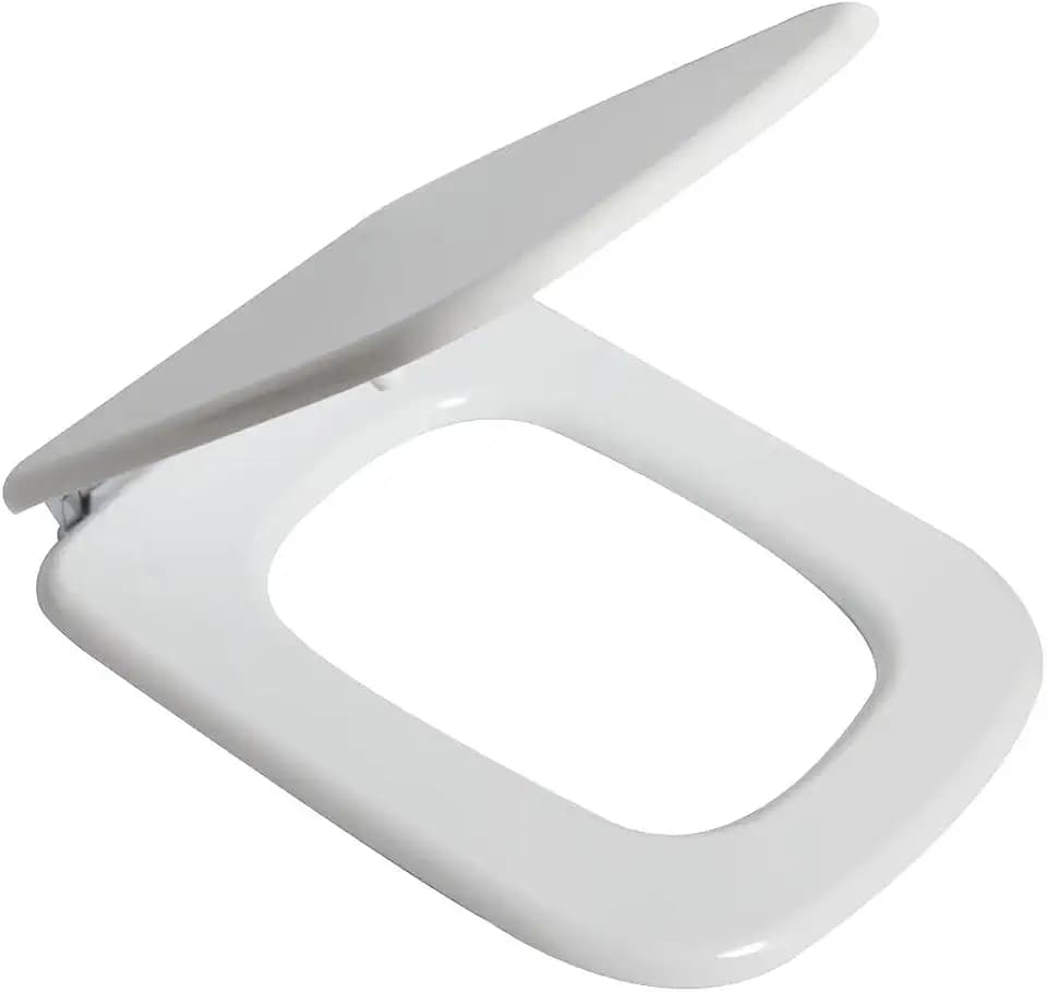 ERCOS Toilettensitz Kompatibel mit Rio Wc H 425 MM B 339 MM, Toilettendeckel Mit Chromscharnieren 160 MM Achsabstand, Weißer Toilettensitzbezug