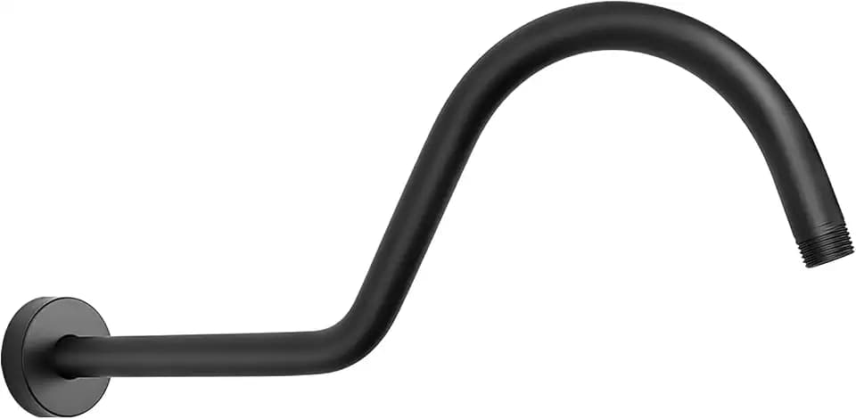 S Shaped Shower Arm, High Rise Shower Head Extension Pipe Standard 1/2" Connection with Flange, Awesome Shower Experience-Stainless Steel Bathroom Accessory(16 Inch J-S Shape, Matte Black)