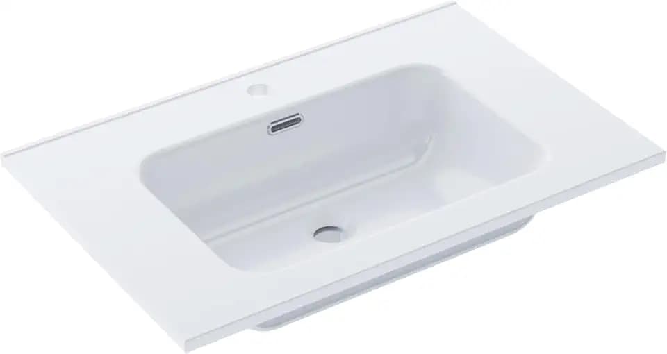 BAIKAL Aufsatzwaschbecken | Waschbecken auf der Arbeitsplatte | Waschbecken aus Keramik | rechteckig | weiß glänzend | Tiefe 46 cm | Breite 71 cm