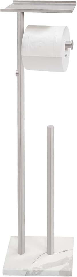 GZILA Toilet Paper Holder Stand with Shelf, Marble Base Heavy Free Standing Toilet Paper Double Roll Holders SUS304 Stainless Steel Brushed Nickel, Storages 4 Reserve Rolls Dispenser