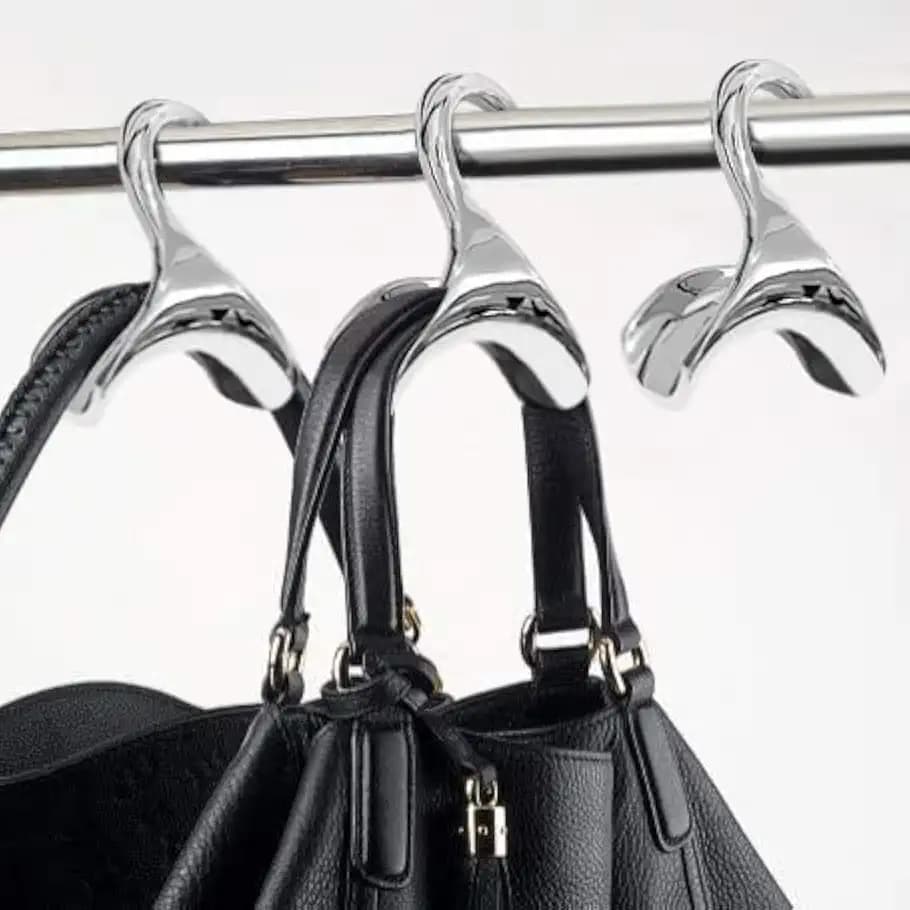 Bag-a-Vie Purse Hanger for Closet - Handbag Organizer Hooks for Hanging Bags & Purses, Protecting Bag Shape & Organizing Space (3 Hangers, Silver Metal)