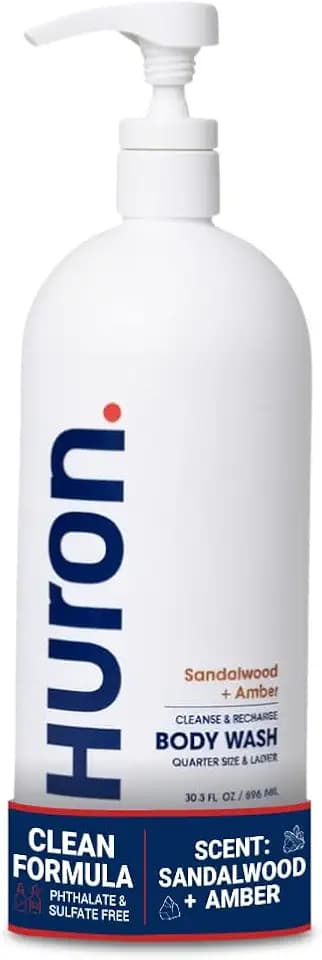 Huron Body Wash: Sandalwood + Amber Scent, Non-Toxic & Hydrating; 30.3oz