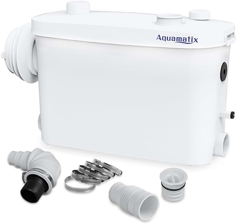 Aquamatix Hebeanlage 400W Sanitär Abwasserpumpe 100L/min 3 Einlässen für Wandhängende WCs 6,5m Vertikale Förderstrecke mit mit Kohlefilter