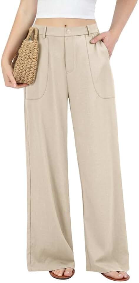 JEKAOYI Womens Cotton Linen Pants Wide Leg Casual Pull On Trousers