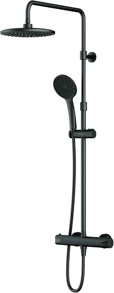 AM.PM Hit - Duschsystem Schwarz matt mit Thermostat, Komplettes Duschset mit Regendusche & Handbrause, Duscharmatur mit Duschsäule & Brauseschlauch, Brauseset mit Thermostat, Schwarz matt