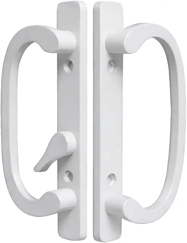 Offset Sliding Patio Door Handle Set, 3-15/16" Screw Hole Spacing, Reversible Non-Handed Sliding Glass Door Handle Replacement, Fits 1-3/8" to 2" Thick Doors, White (White)