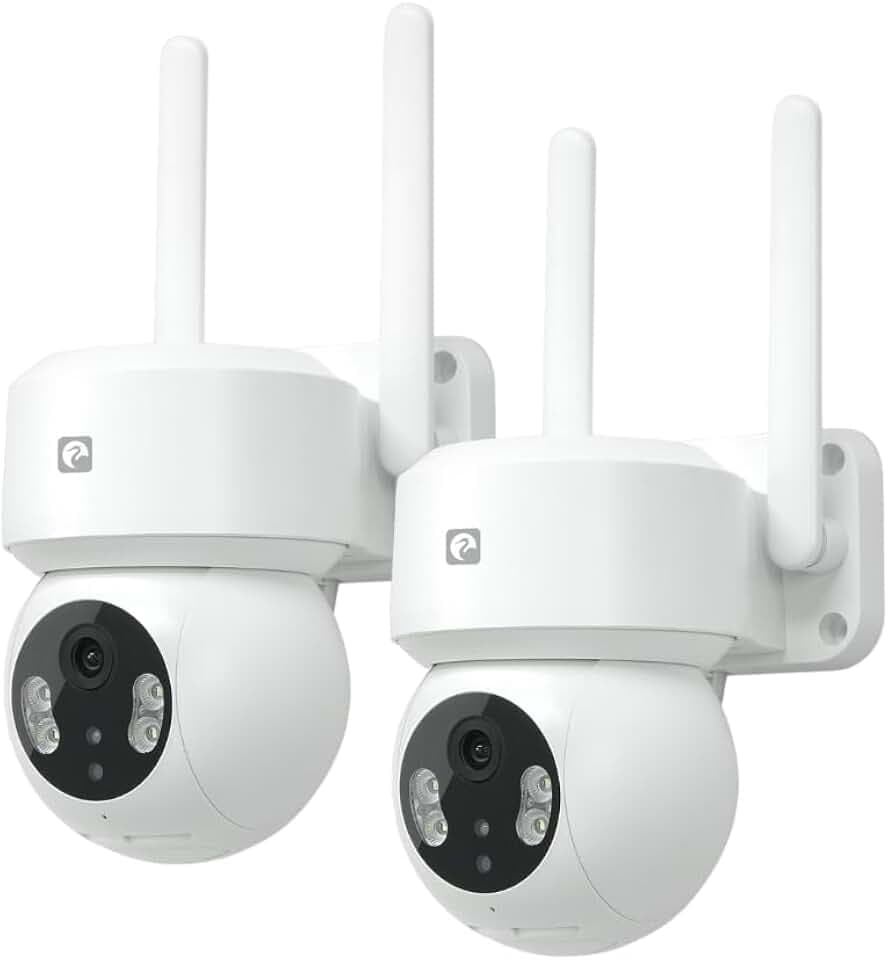 Garza Smart Überwachungskamera, WLAN, IP, 360°, für den Außenbereich, 1296P mit Nachtsicht, Zwei-Wege-Audio, Bewegungserkennung, App-Steuerung, 2 Stück