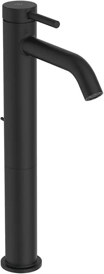 Ideal Standard BD763XG Ceraline Nuovo Waschtischarmatur mit Ablauf, Verlängerter Sockel, Bad-Wasserhahn mit Auslauf, Mischbatterie Waschbecken, Wassersparend BlueStart, Schwarz (Silk Black)