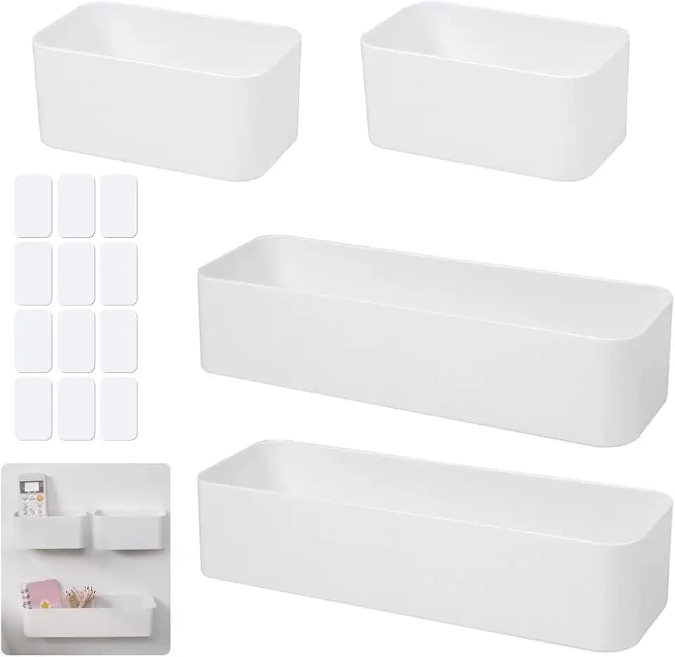LANSKYLAN 4 Stück Aufbewahrungsbox Schmal Duschkorb Deckelloser Behälter Selbstklebender Duschregal Ohne Bohren Duschablage Schmale Ordnungsboxen Schubladen Wandhängend für Dusche Badezimmer Küche