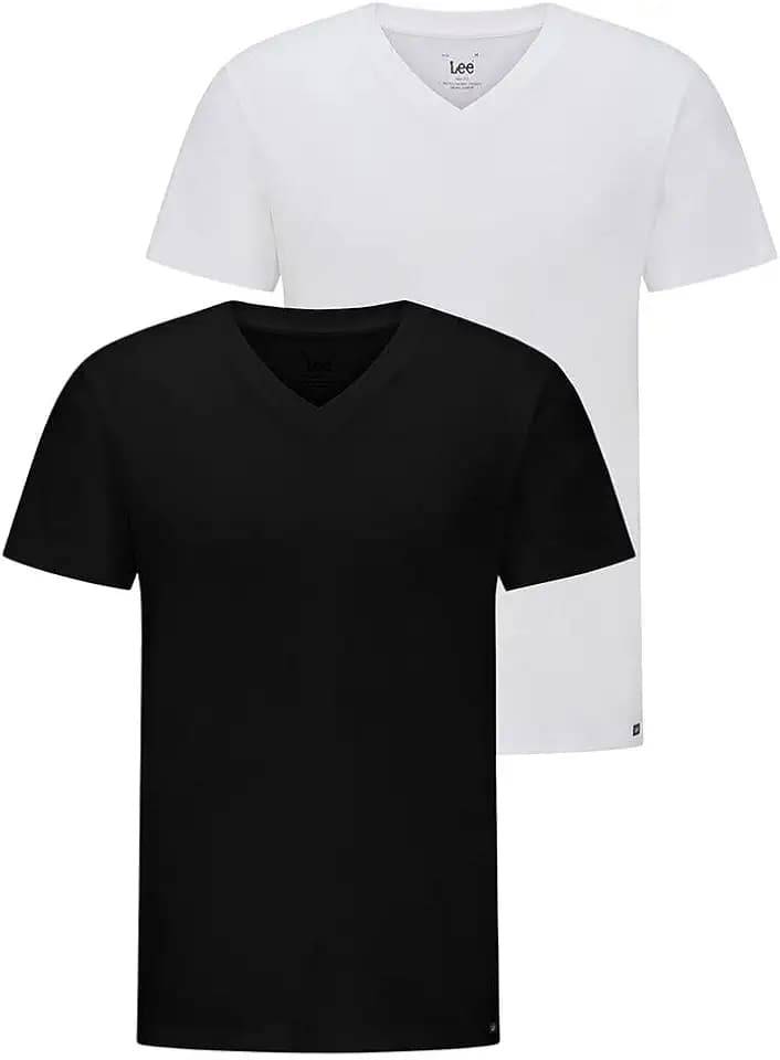 Lee - T Shirt Herren - Slim Fit - Twin Pack V Neck - Schwarz Weiß