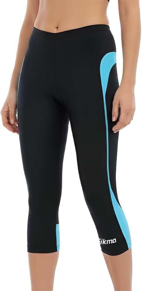 Radlerhose für Damen, 3/4-Größe, gepolstert, Cool Max, Anti-Bac-Pad, Schwarz/Cyan, Größe M, Schwarz/Cyan, M