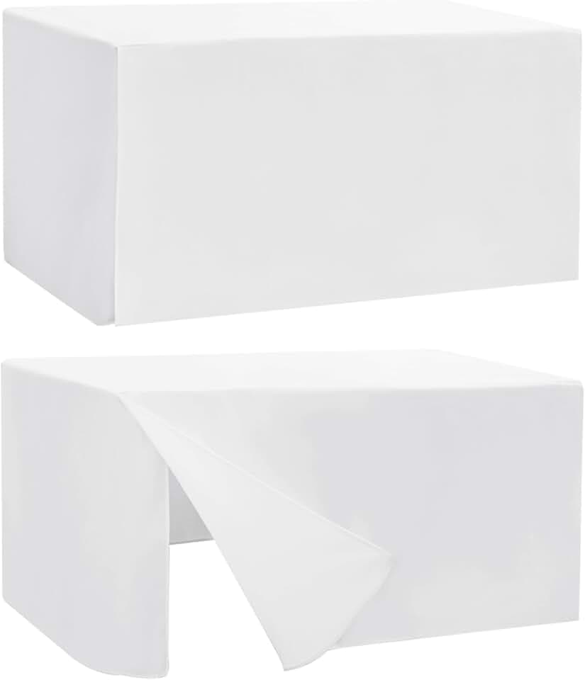Fitted Table Cloths For 8 Foot Rectangle Tables,Vendor Booth 2 Pack White