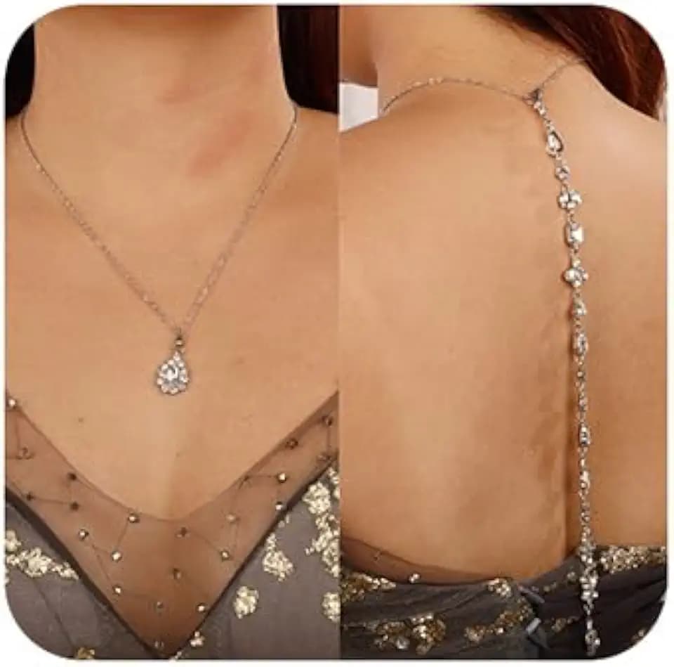 JWICOS Crystal Wedding Bridal Backdrop Necklace for Brides Dainty Back Pendant Necklace for Women Prom