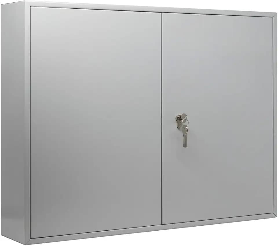 BURG-WÄCHTER Schlüsselschrank zur Wandmontage, Farbige Hakenleisten und Schlüsselanhänger, Herausnehmbares Schlüsselregister, inkl. Profilzylinder 30/10 und 3 Schlüssel, 300 Haken, 6950/300 PZ, Grau