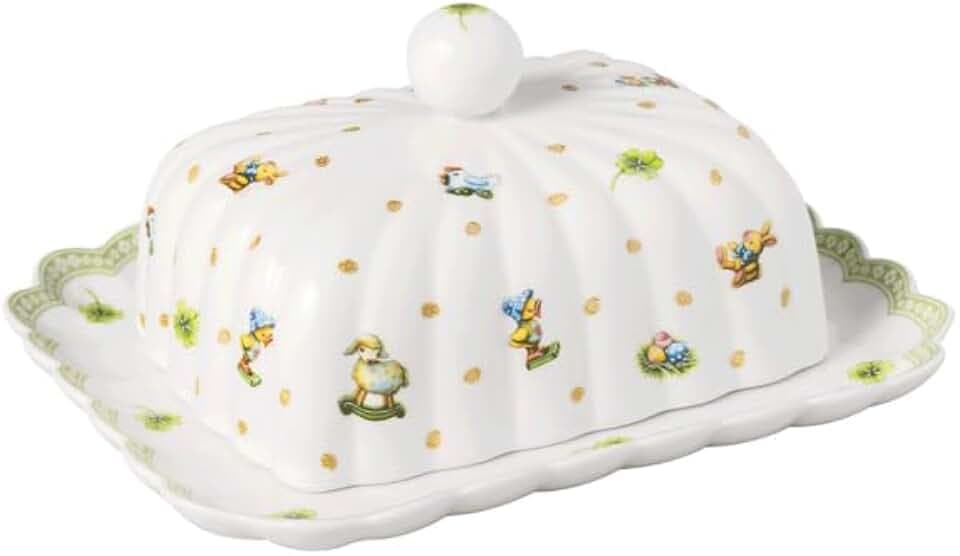 Villeroy & Boch - Easter Delight Butterdose Grün, Ostern Butterbehälter, Oster Butteraufbewahrung, Keramik Butterdose mit Deckel fürs Frühstück, Premium Porzellan