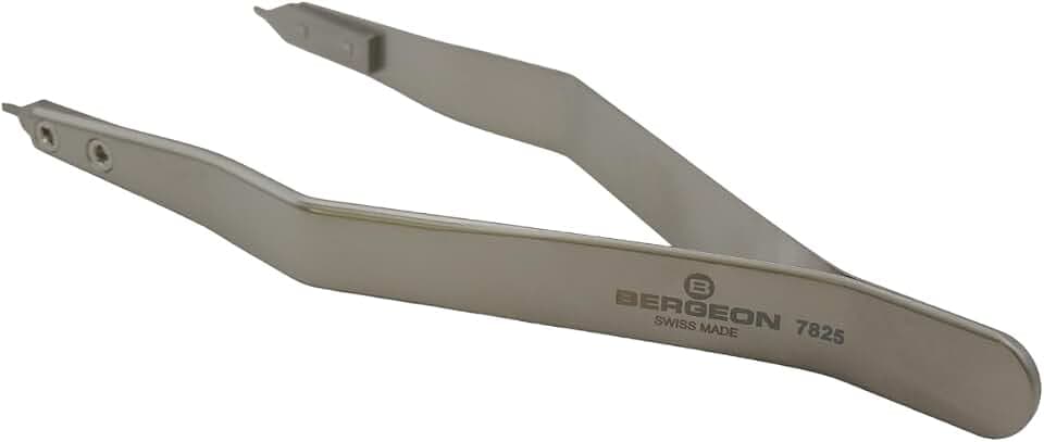 BERGEON 7825 Zange für Stege von Metallbandschließen, Federsteg-Kornzange, Edelstahl, ergonomisch, Werkzeug für Uhrmacher