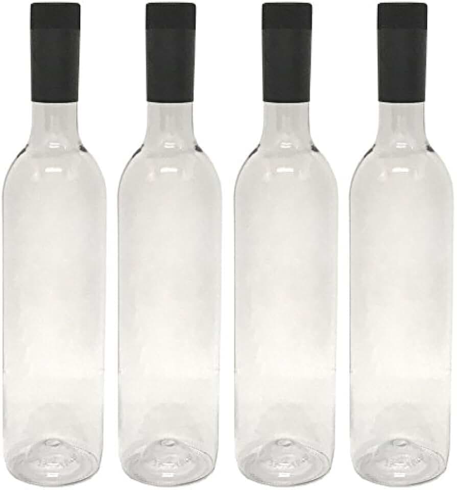 nicebottles Plastic Wine Bottles & Screw Caps, Clear, 750ml - Pack of 4