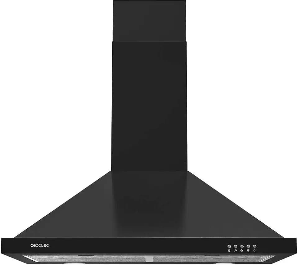 Cecotec Bolero Flux PM 604300 Pyramiden-Dunstabzugshaube, 60 cm, Motor 105 W, Saugleistung 430 m³/h, mechanische Steuerung, 3 Leistungsstufen, Licht, Aluminiumfilter, schwarzes Finish