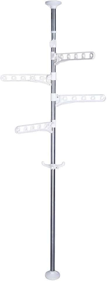 BAOYOUNI 4-Tier Stehend Wäscheständer Kleiderbügel Organizer Boden bis zur Decke Verstellbare Metall Eckspannung Pole Hängendes Regal, Elfenbein