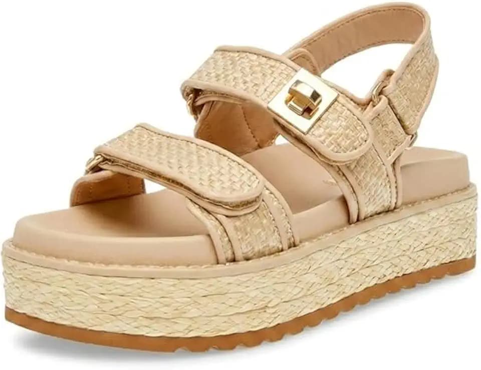 heelchic Womens Platform Raffia Sandals with Cushioned Footbed Beach Shoes