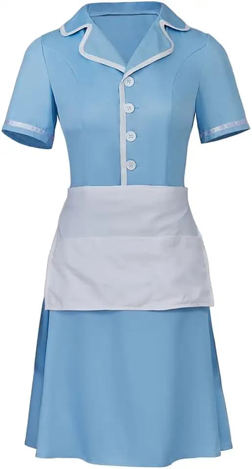 Musical Waitress Cosplay Costume Women Blue Maid Dress Uniform with Apron Outfit