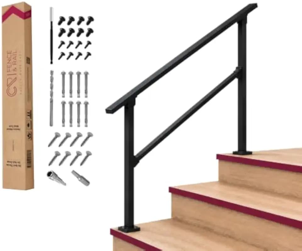 CR Fence & Rail Horizontal Metal Deck Railing, 6ft Wide Residential Handrail for Flat Surfaces, Simple Flat Design, Black Straight for Decks & Patio, Horizontal 36inch Tall