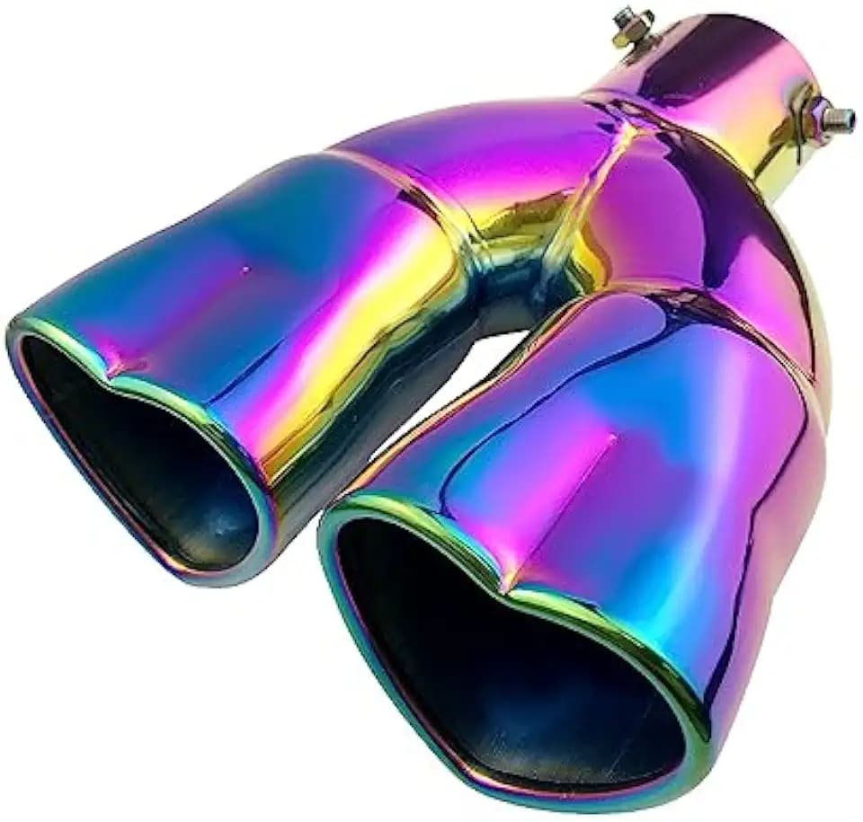 Dual Exhaust Tip 2.5 inch Inlet, Universal Car Exhaust Pipe Modification Tail Throat Tail Pipe Stainless Steel Muffler Tip, Adjustable Heart Shaped Car Decoration (Straight,Colorful)