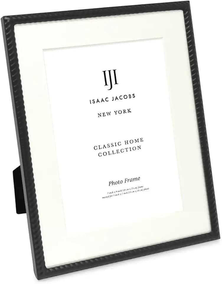 Isaac Jacobs 7x9 (Matted 5x7) Black Metal Rope Border Picture Frame w/Easel