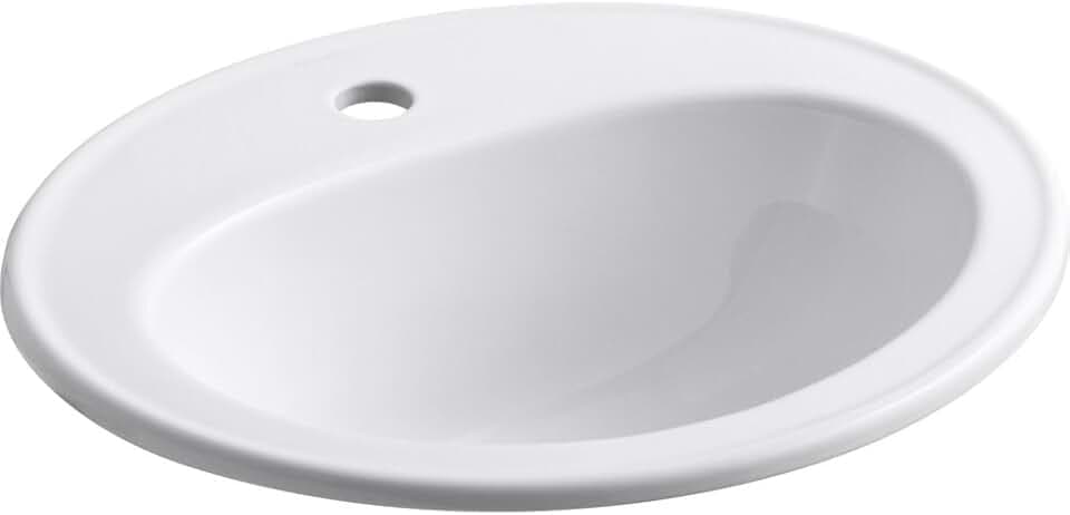 KOHLER K-2196-1-0 Pennington 20-1/4 Oval Drop-In Bathroom Sink Bowl, White