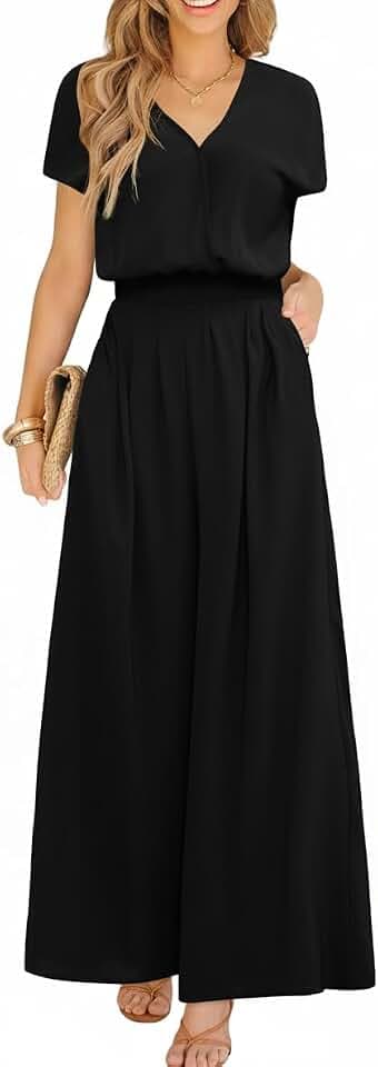 CUPSHE Damen Sommer Jumpsuit V-Ausschnitt Kurzarm Elastischer Bund Playsuit