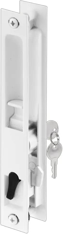 Prime-Line C 1129 Diecast Keyed Patio Sliding Door Handle Set for 1 In. to 1-1/8 In. Thick Sliding Glass Doors, White (Single Pack)