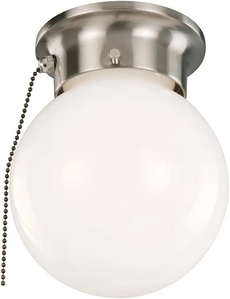 Design House Millbridge Globe 6 Inch Diameter Indoor Ceiling Light Fixture with Pull Chain, for Bedroom, Hallway, Closet & Dining Room, Alabaster Glass, Satin Nickel, 519272
