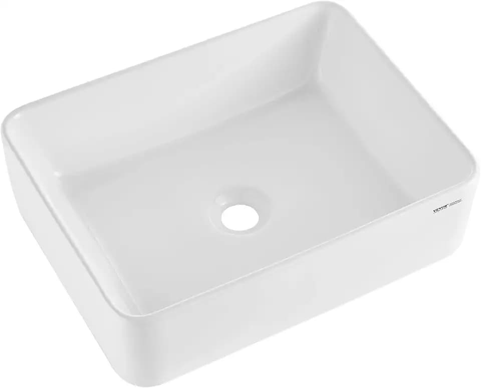 VEVOR Rechteckiges Aufsatzwaschbecken Waschbecken, 482 x 373 x 135 mm, Badezimmer-Aufsatzwaschbecken über der Theke, Keramikwaschbecken moderner Stil, für Toiletten, Hotels, Restaurants, helles Weiß
