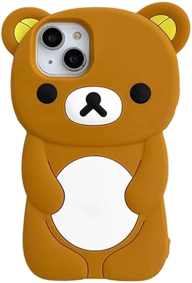 Ultra Thick Soft Silicone Case for Apple Teddy Bear Animal 3D Cartoon Japanese Cute Lovely Adorable Kawaii Kids Girls Women (Brown, for iPhone 13)
