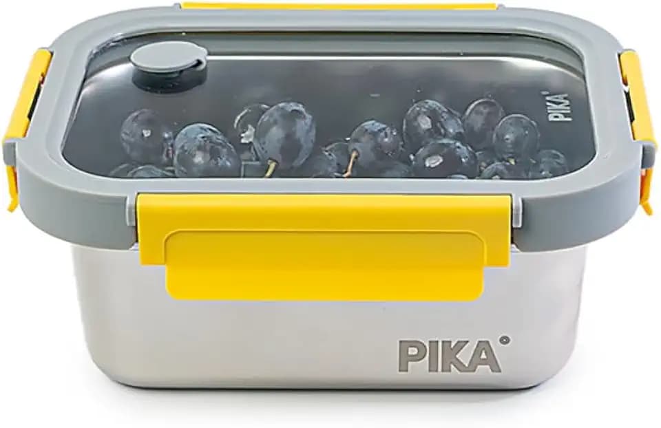 PIKA° MetalShock – 800 ml Edelstahl Frischhaltebehälter, Vorratsdose, Auslaufsicher, Mikrowellen- & Backofengeeignet – Spülmaschinen- & Gefrierschrankfest – Transparenten, gehärtetem Glasdeckel