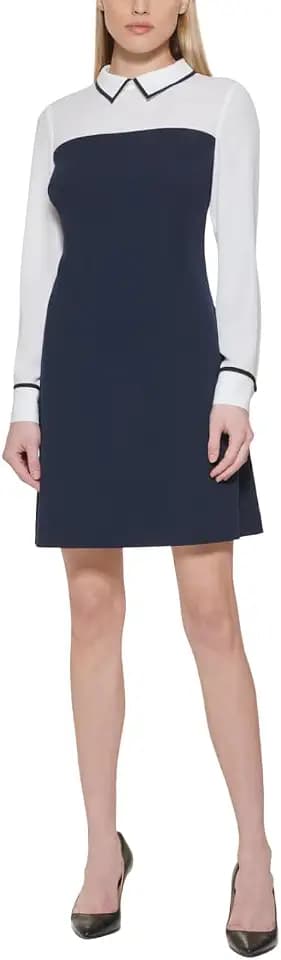 Tommy Hilfiger Women's Long Sleeve Collared Twofer Shift Mini Dress