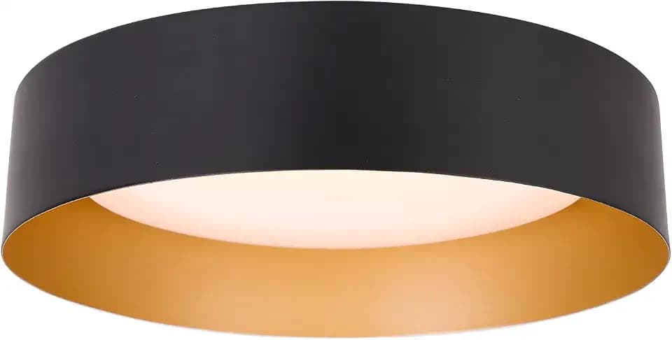 Bargeni Flush Mount Ceiling Light,Matte Black with Gold Interior,12.5"