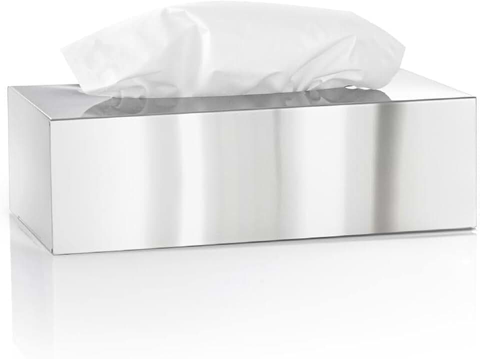 blomus -NEXIO- Kleenexbox aus poliertem Edelstahl, Kosmetiktuchbox für alle Papiertücher, Papiertuchspender Ein-Hand-Bedienung, exklusives Badaccessoire (H / B / T: 7,5 x 24 x 12 cm, Edelstahl, 66660)