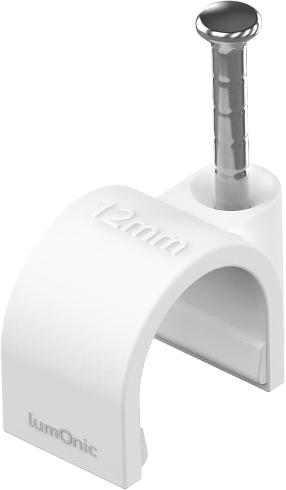Lumonic 100x Nagelschelle 12mm für Kabel weiss - Kabelschelle mit 25mm Nagel z.B. zur Befestigung an der Wand - Kabelklemmen verschiedene Größen 4-14mm