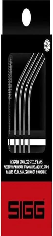 SIGG Edelstahl Trinkhalme Set (4 Stück), Wiederverwendbare und spülmaschinenfeste Strohhalme aus 18/8 Edelstahl, inkl. Reinigungsbürste für Trinkhalme