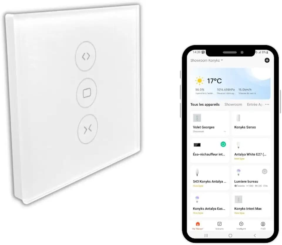 Konyks Vollo Max 3 Smart Rollladenschalter - Einfache Installation, Sprachsteuerung mit Alexa, Google Home und Siri und Fernsteuerung, Zeitprogrammierung